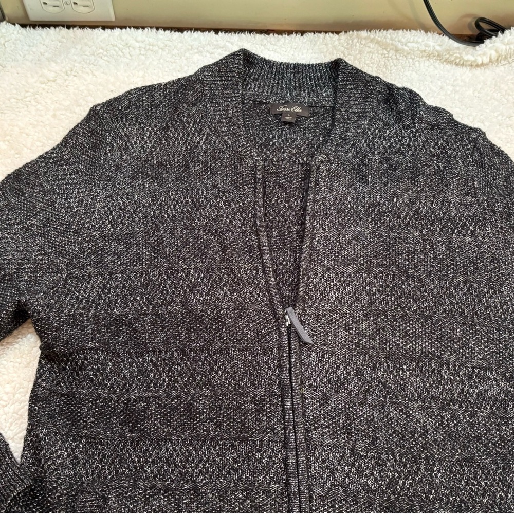 TASSO ELBA | Charcoal Knit Cardigan with Front Zipper Size L